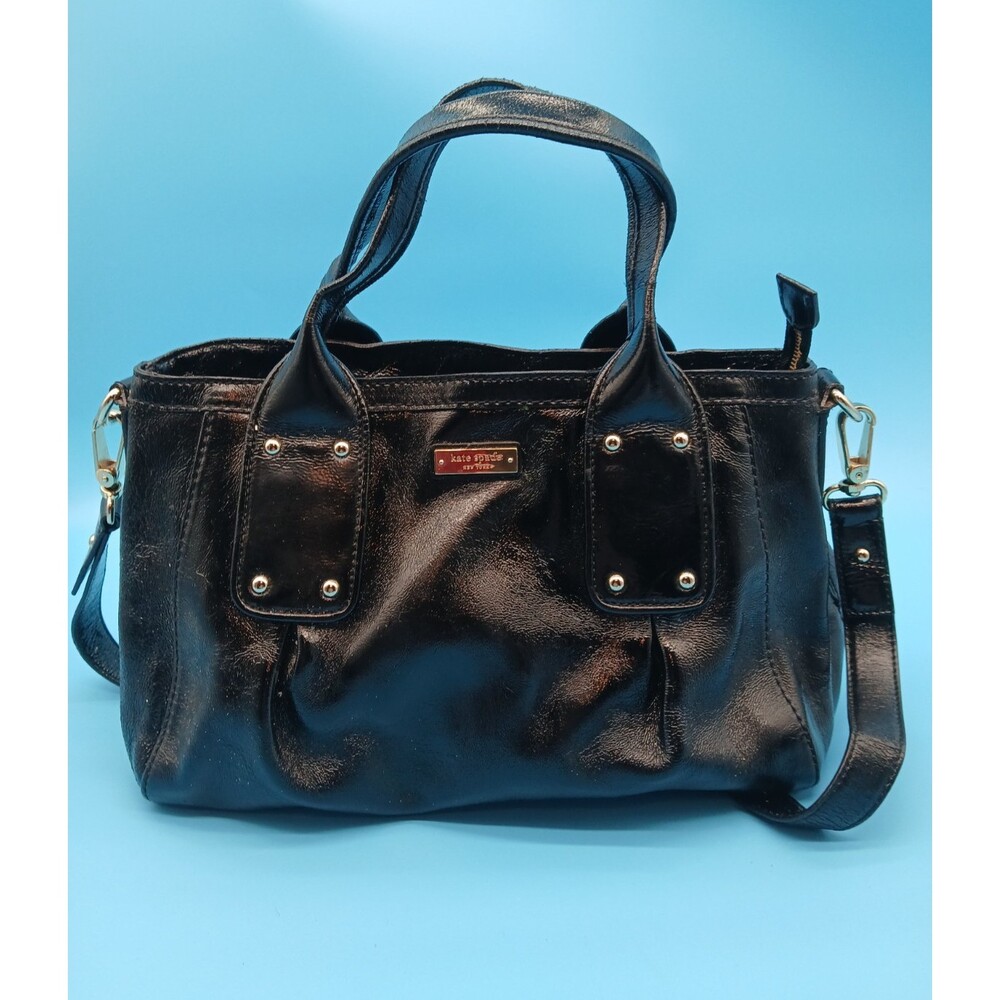 Kate Spade New York Glossy Patent Leather Handbag Black w Shoulder & Tote Straps - Picture 2 of 16